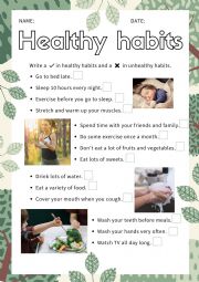 English Worksheet: Healthy Habits