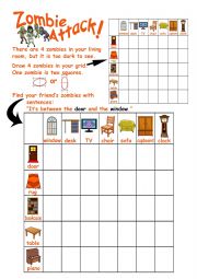 English Worksheet: Halloween Battleships Game ZOMBIE ATTACK