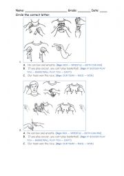 English Worksheet: pe worksheets in sign language