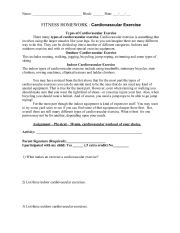 English Worksheet: Fitness Homework: Cardiovascular Exercise