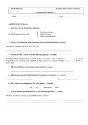 English Worksheet: MID TERM 1 TEST     FIRST FORM   TUNISIAN PROG