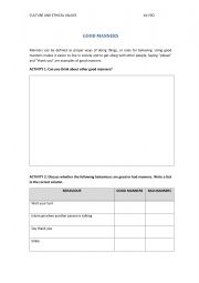 English Worksheet: GOOD MANNERS