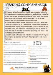 English Worksheet: Halloween reading comprehension