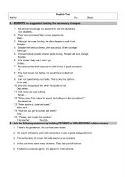 English Worksheet: 11th grade - mix rephrasing test