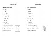English Worksheet: Days of the week test