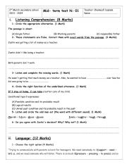 English Worksheet: 3rd form Sports mid test 1(A)