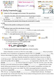 English Worksheet: Mid term test 1 for 1st form