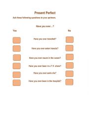English Worksheet: ActivityCard Present Perfect