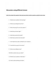 English Worksheet: different tense conversation 