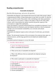 English worksheet: Sustainable development