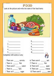 English Worksheet: The food, some and any