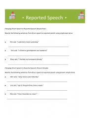 Reported speech Presente simple and past simple