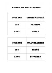 English Worksheet: FAMILY MEMBERS BINGO