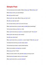 English Worksheet: Speaking Cards with Past Simple