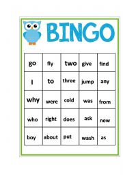 English Worksheet: sight words bingo