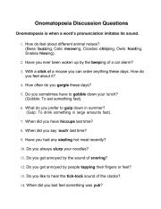 English Worksheet: Onomatopoeia Discussion Questions