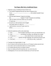English Worksheet: Test paper conditional