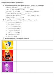 English Worksheet: Personal pronouns and BE present simple