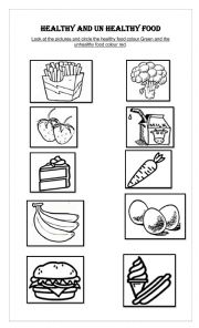 English Worksheet: HEALTHY AND UNHEALTHY FOOD