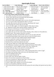 English Worksheet: Apostrophe errors and genitive  