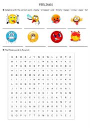 English Worksheet: Feelings - wordsearch - vocabulary