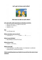 English Worksheet: lets get to know each other