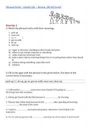 English Worksheet: Phrasal Verbs Family Life (B1-B2)