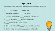 Pronouns and possessive adjectives quiz