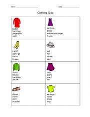 English Worksheet: Newcomer Clothing Quiz