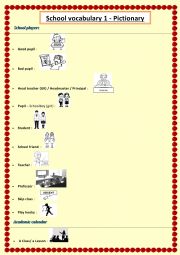 School vocabulary 1 pictionary then match - 4 pages - lesson plan