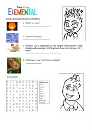 English Worksheet: ELEMENTAL MOVIE