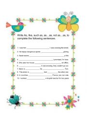 English Worksheet: As- Like exercises