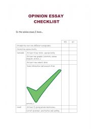 English Worksheet: Opinion Essay Checklist