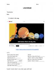 English Worksheet: Universe (Solar system - Planets)