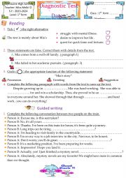 English Worksheet: 1st form diagnostic test