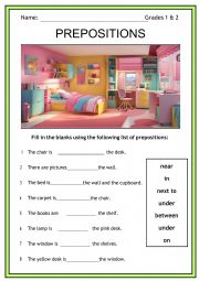 Prepositions in the bedroom