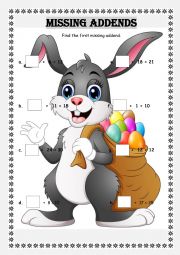 English Worksheet: First missing addend