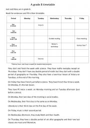 English Worksheet: Timetable 8th grade