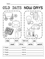 English Worksheet: Old Days vs Now Days, practice past and present