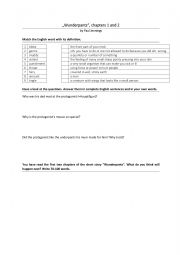 English Worksheet: Wunderpants short story worksheet