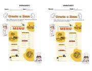 English Worksheet: Create a Menu
