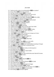 English Worksheet: TO vs FOR