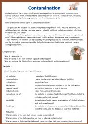 English Worksheet: Contamination