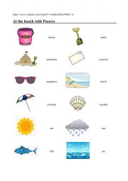 English Worksheet: Beach Pictionary (matching a Pocoyo episode 