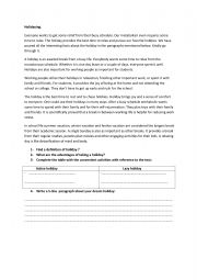 English worksheet: holidaying