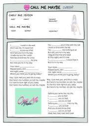 Call me maybe - worksheet song Past tenses