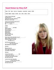 English Worksheet: Sweet sixteen by Hillary Duff