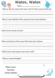 English Worksheet: Water/Ocean Review Questions