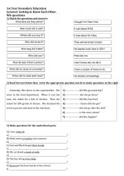 English Worksheet: Lesson1: Getting to know each other