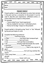 English Worksheet: PRESENT PERFECT